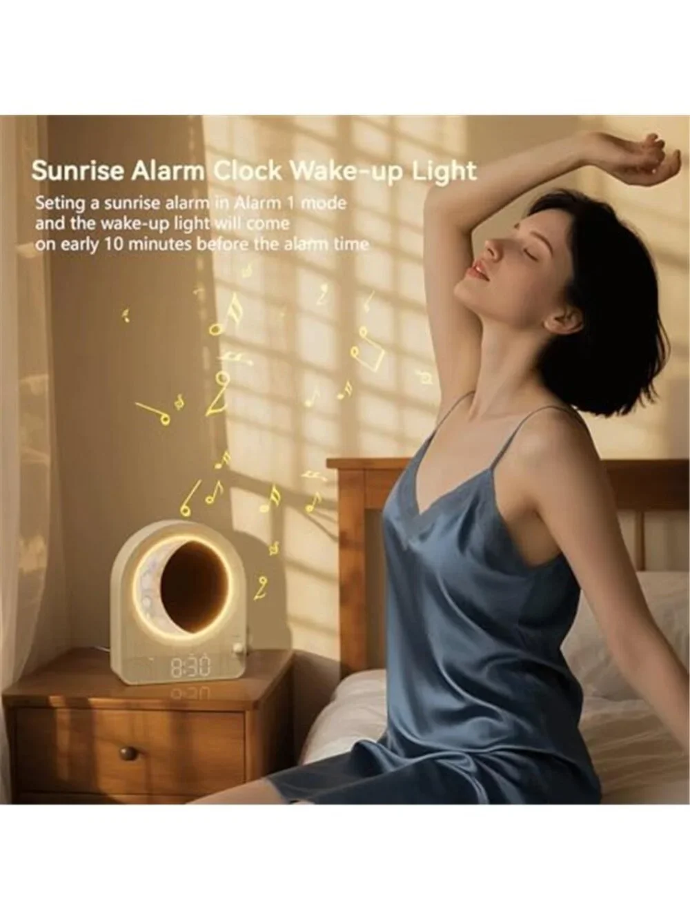 Sunrise Alarm Clock Wake Up Light Moon Lamp White Noise Sound Machine Bedside